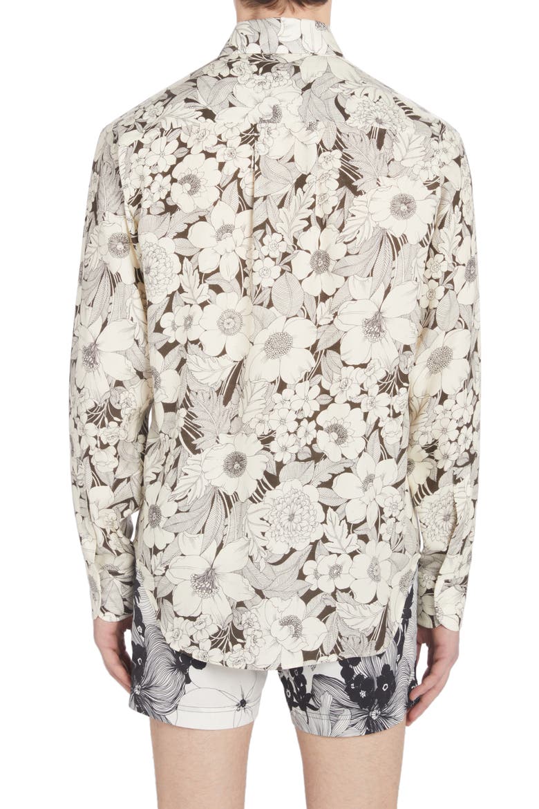 Fluid Fit Floral Print Button-Down Shirt, Alternate, color, COMBO WHITE/ BLACK