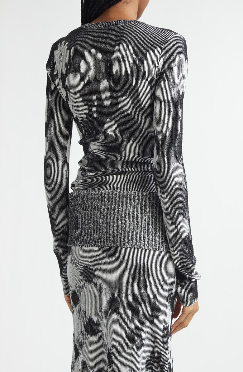 Paolina Russo Illusion Floral Jacquard Sweater, Alternate, color, Black/ White