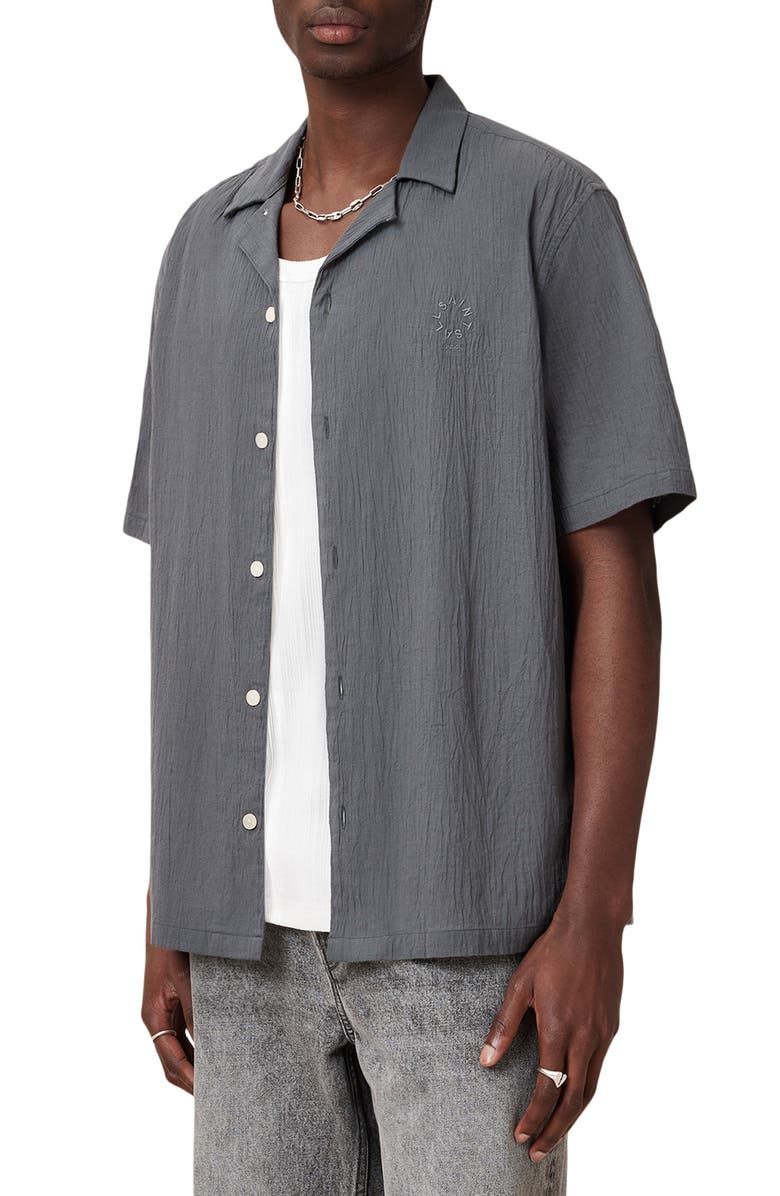 AllSaints Haven Short Sleeve Camp Shirt, Alternate, color, Pillar Grey