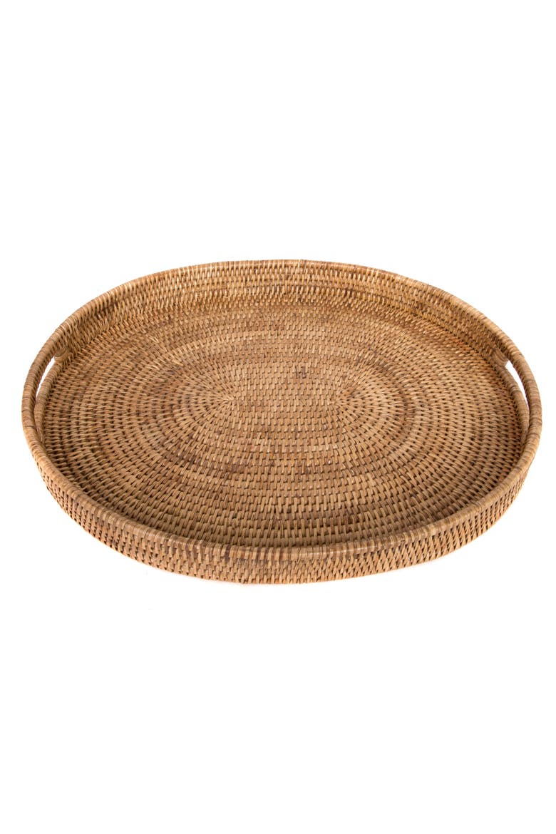 Artifacts Rattan Oval Tray With Cutout Handles, Main, color, Honey Brown