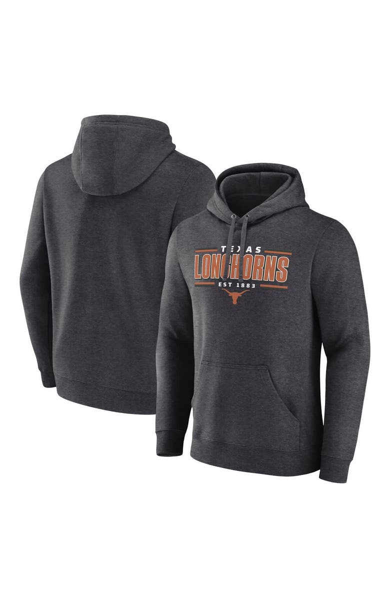 FANATICS Men's Fanatics Heather Charcoal Texas Longhorns Horizontal Block Fleece Pullover Hoodie, Alternate, color, Heather Charcoal