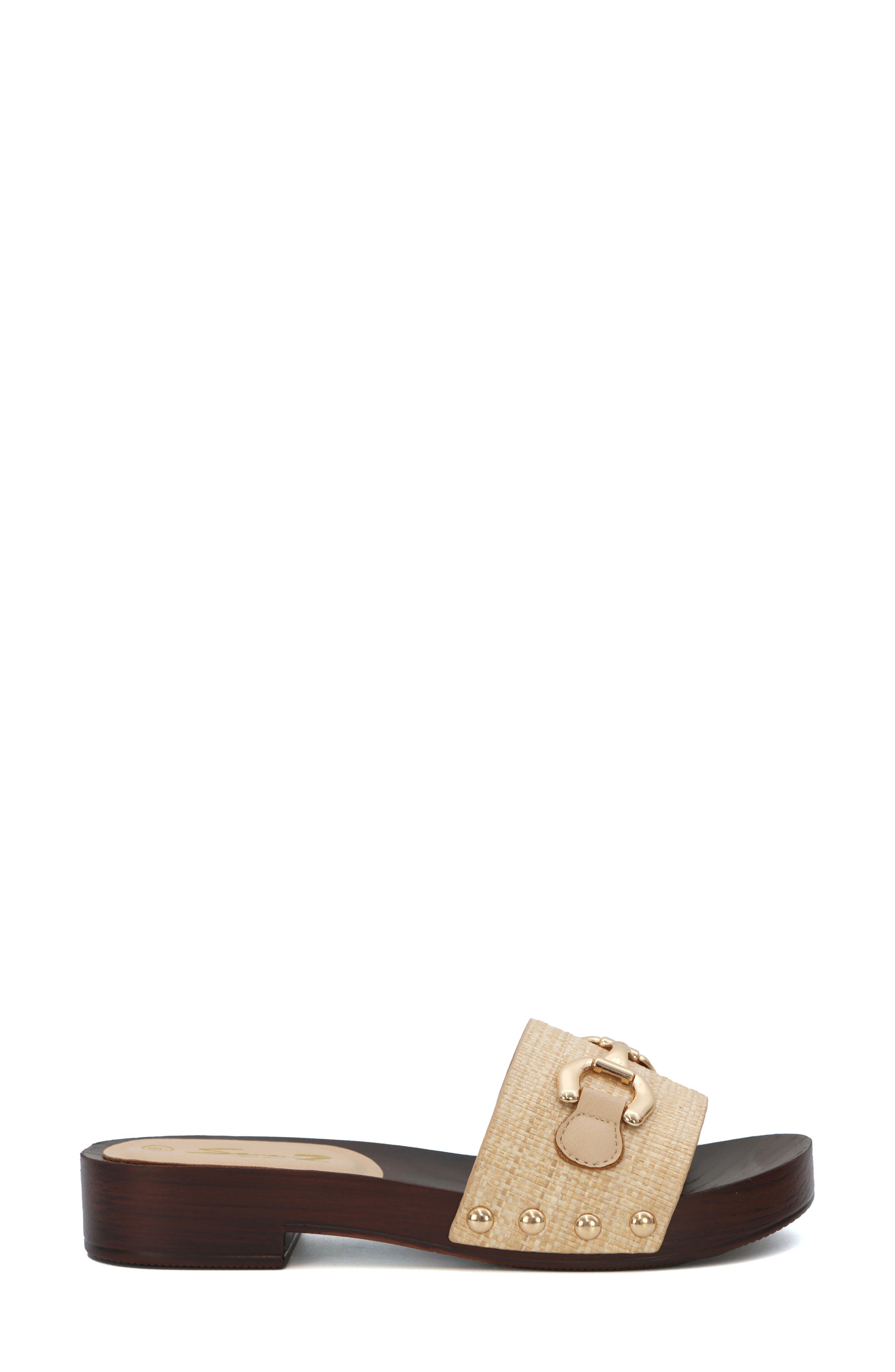 Karma Faux Leather Slide Sandal, Alternate, color, RAFFIA