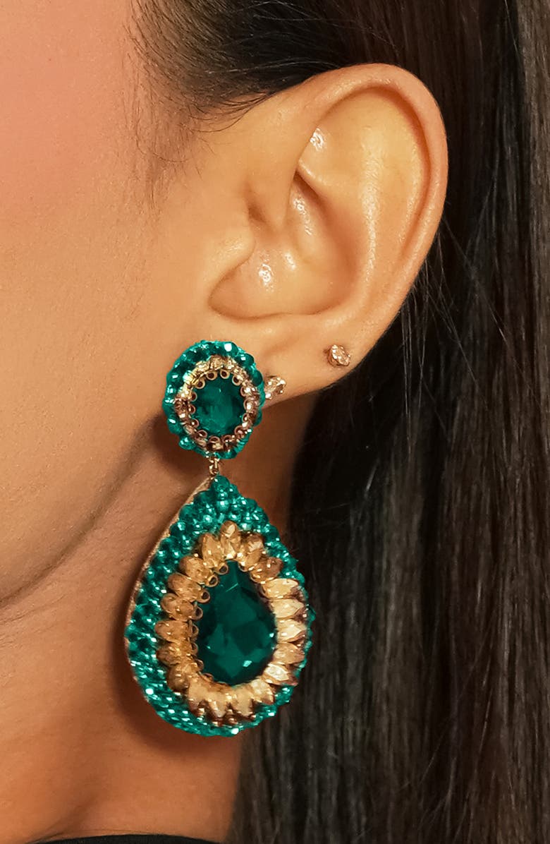 Deepa Gurnani Sisina Crystal Teardrop Earrings, Alternate, color, Emerald