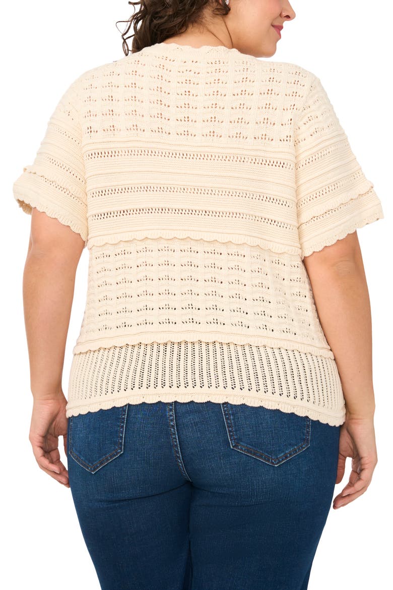 Multi Stitch Pointelle Knit Cotton Sweater, Alternate, color, WHITE SWAN
