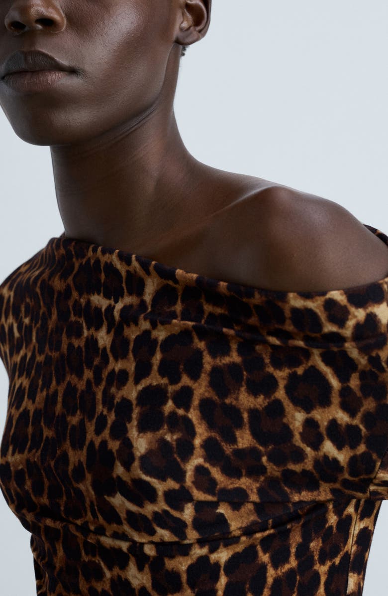 MANGO Asymmetric Off the Shoulder Long Sleeve Top, Alternate, color, Brown