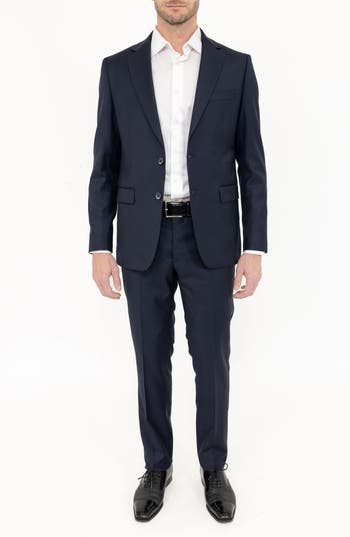 Pino By Pinoporte Solid Stretch Wool Suit In Navy