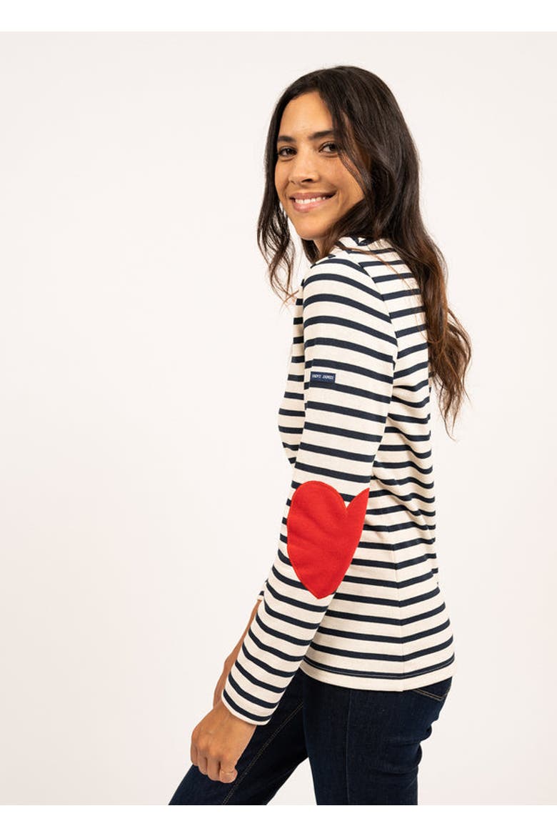 VAUJANY - Striped Shirt with Heart Elbow Patches, Alternate, color, ecru/navy