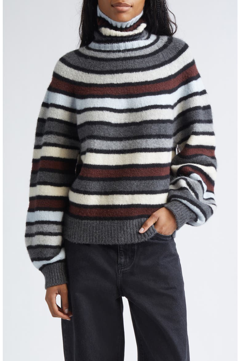 Danea Stripe Cashmere Blend Turtleneck Sweater, Main, color, NEUTRAL MULTI