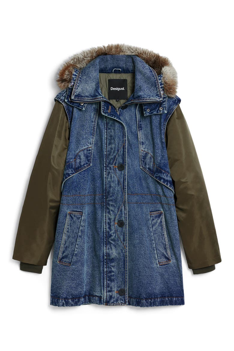 Denim Parka with Removable Hood & Sleeves, Alternate, color, MEDIUM BLUE