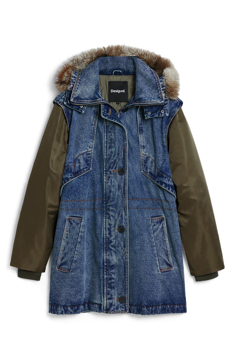 Desigual Denim Parka with Removable Hood & Sleeves, Alternate, color, Medium Blue
