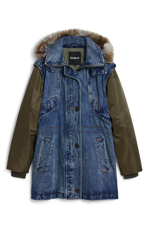 Desigual Denim Parka With Removable Hood & Sleeves In Blue
