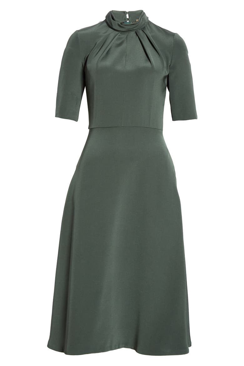 Twist Neck Crepe Midi Dress, Alternate, color, HUNTER GREEN