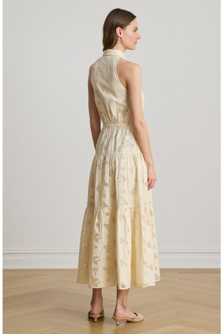 Sleeveless Embroidered Cotton Voile Tiered Shirtdress, Alternate, color, MASCARPONE CREAM