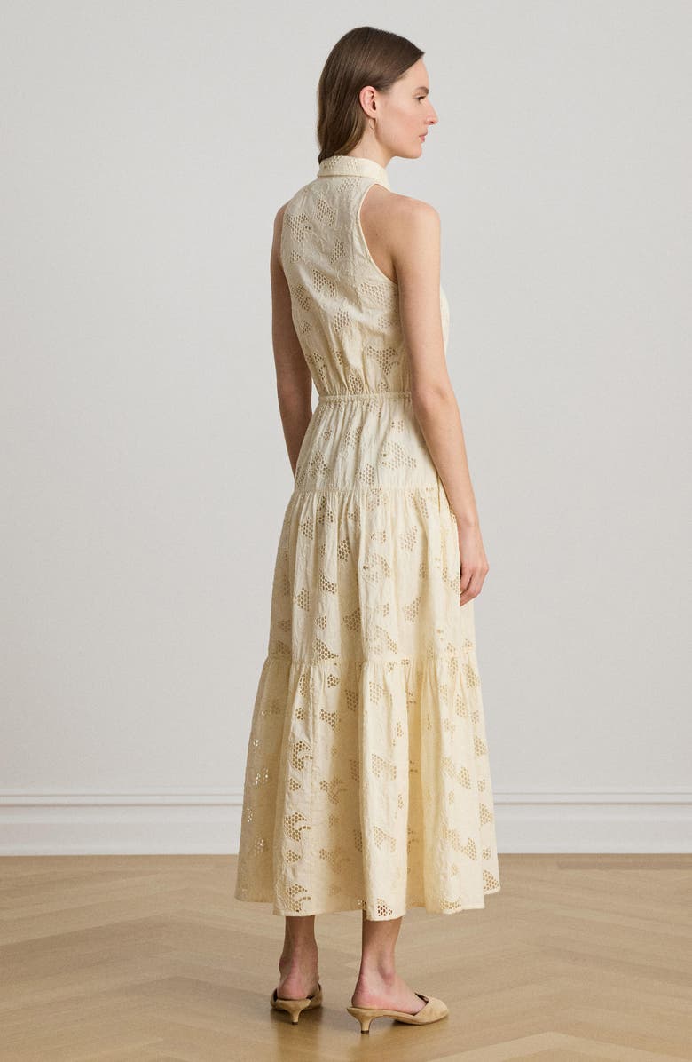 Lauren Ralph Lauren Sleeveless Embroidered Cotton Voile Tiered Shirtdress, Alternate, color, Mascarpone Cream