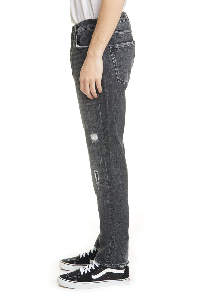 Ripped Straight Coal Repair Jeans, Alternate, color, BLACK DESTROYED