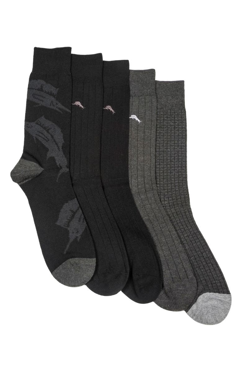 Tommy Bahama 5-Pack Assorted Crew Socks, Main, color, Black/ Charcoal