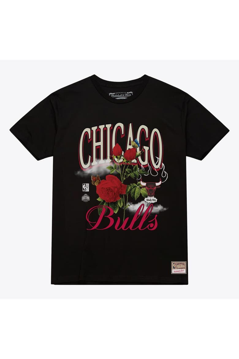 Unisex Mitchell & Ness  Black Chicago Bulls Floral Graphic T-Shirt, Main, color, Black