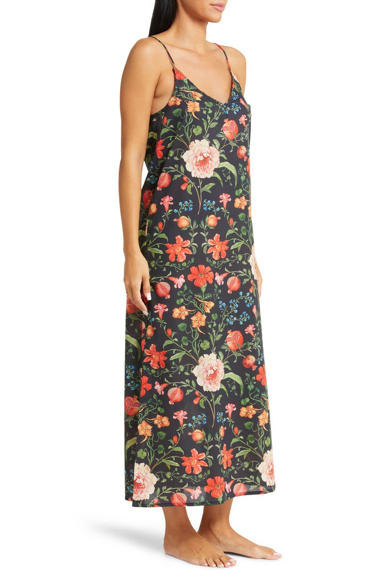 Floral Cotton Nightgown, Alternate, color, PERSEPHONE BLACK
