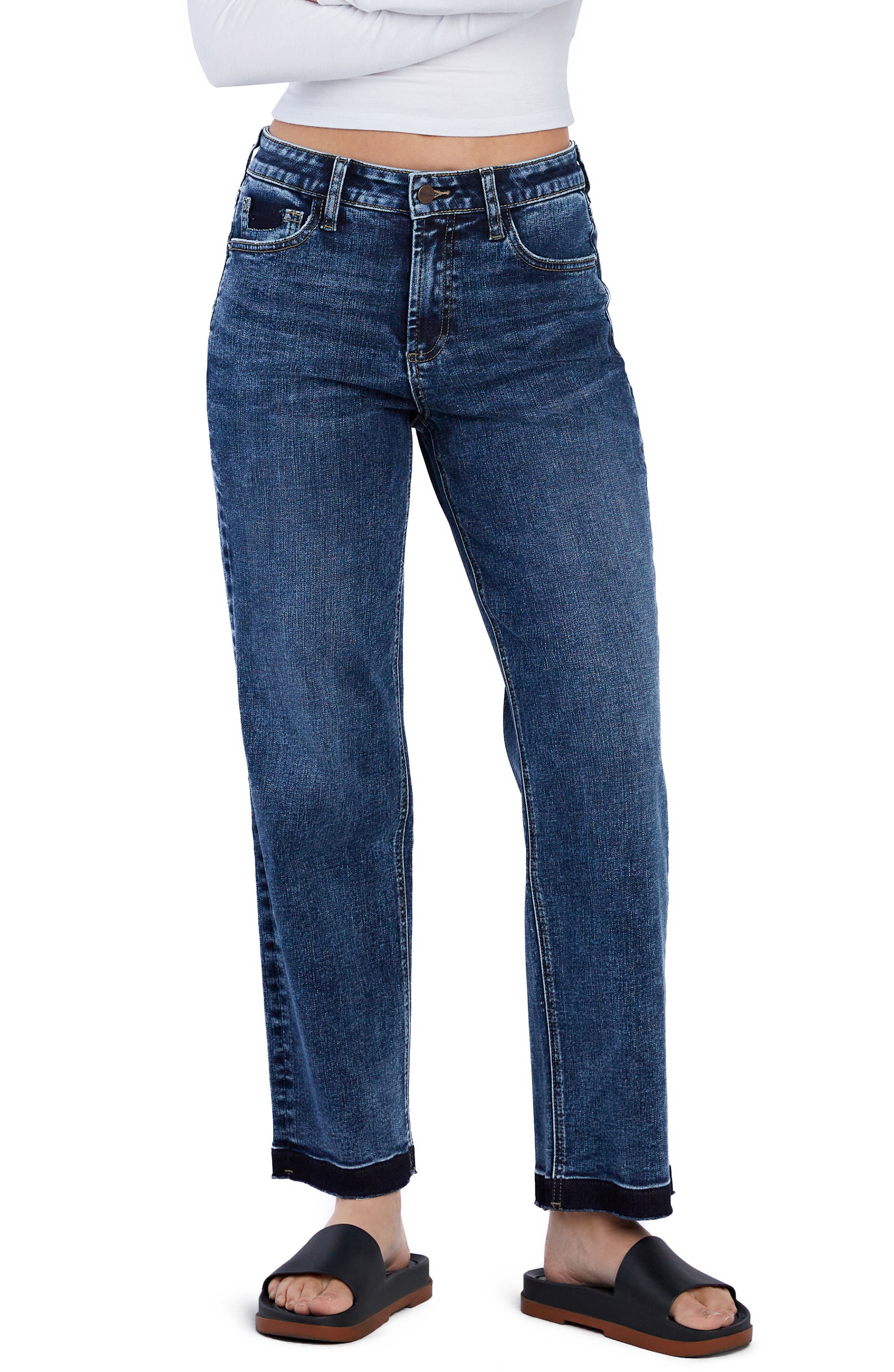 HINT OF BLU Release Hem Straight Leg Jeans in Mystery Blue 