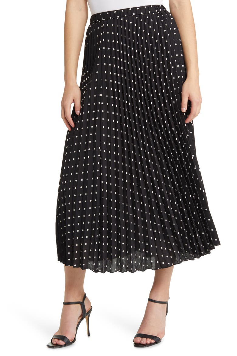 Polka Dot Pleat Midi Skirt, Main, color, ANNE BLACK/ ANNE WHITE