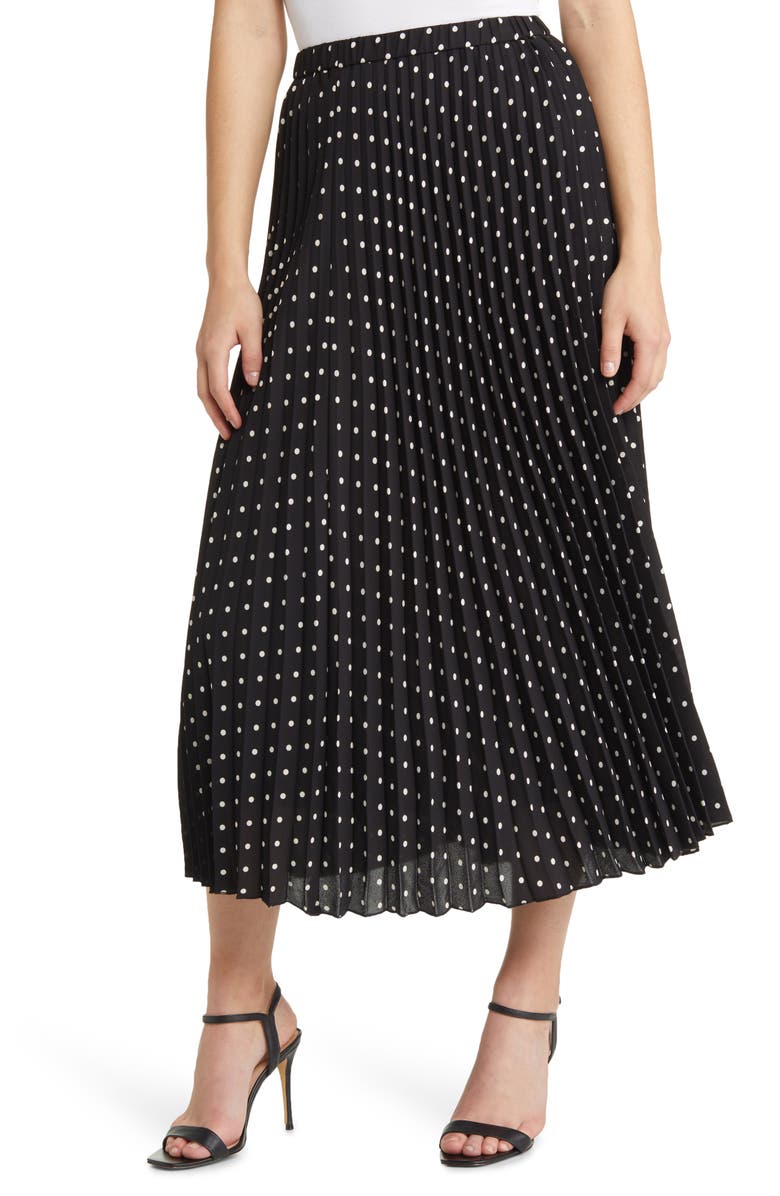 Anne Klein Polka Dot Pleat Midi Skirt, Main, color,