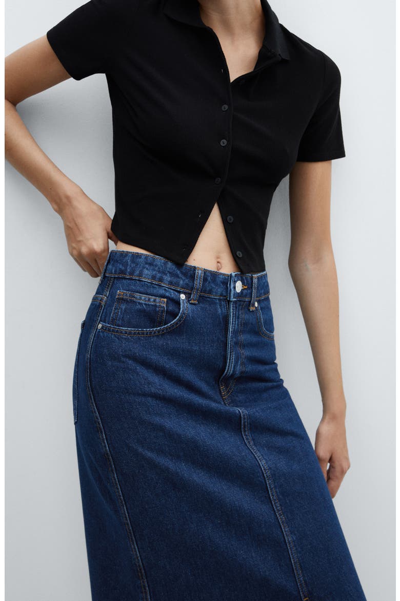 Front Slit Denim Midi Skirt, Alternate, color, DARK BLUE