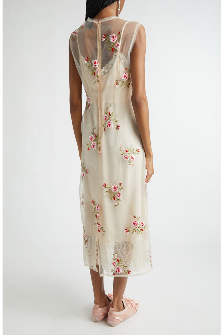 Floral Embroidered Frayed Organza Column Dress, Alternate, color, NUDE FLORAL/ PINK