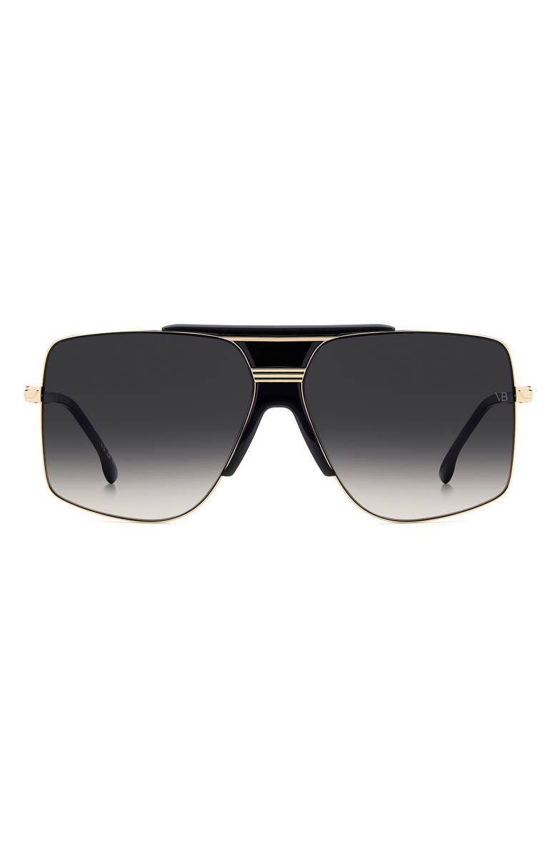 Victoria Beckham 62mm Square Aviator Sunglasses, Main, color, Black Gold/ Dark Grey Sf
