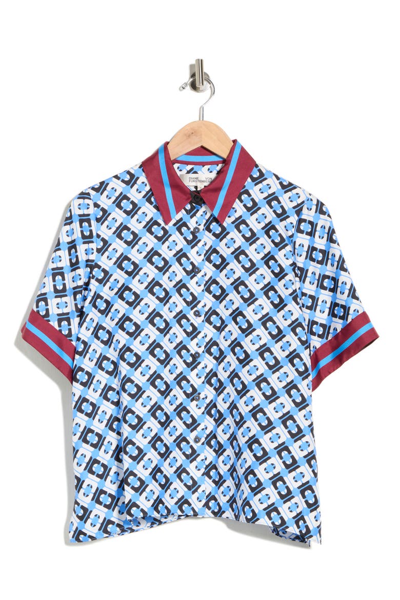 Alexa Short Sleeve Silk Button-Up Shirt, Alternate, color, CANE LINK BLUE