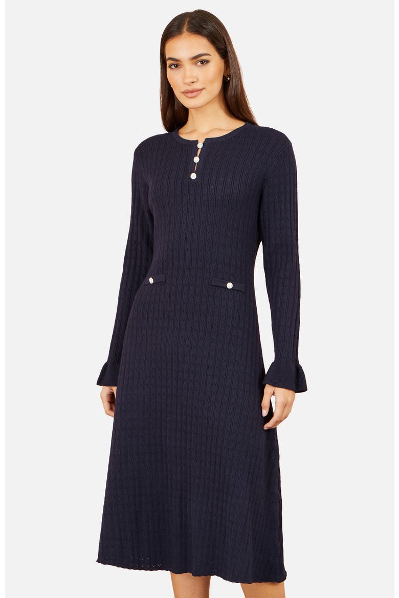Long Sleeve Knitted Midi Dress, Alternate, color, Navy