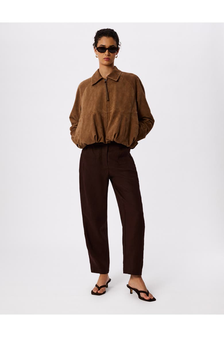 Linen Barrel Leg Trouser, Alternate, color, Brown