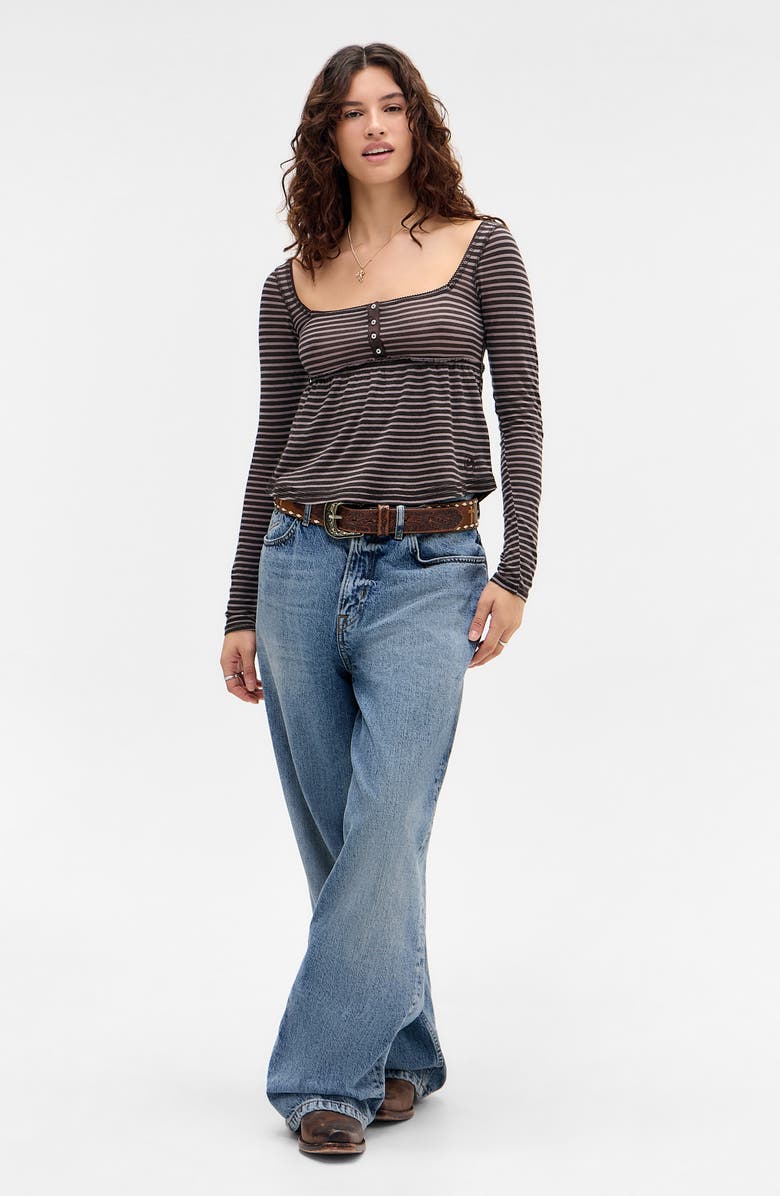 BDG Urban Outfitters Brittney Long Sleeve Babydoll Top, Alternate, color, Brown