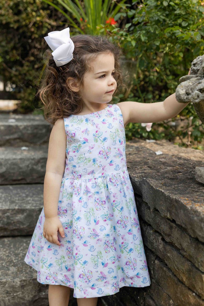 Butterfly Print Dress with Back Bow, Alternate, color, White / Multicolor