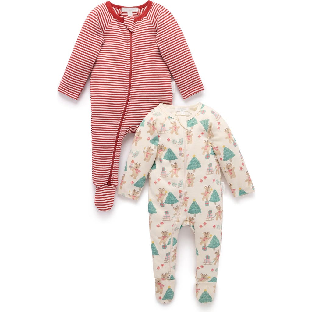 Purebaby 2 Pack Christmas Zip Footie in Deer Christmas Print  product