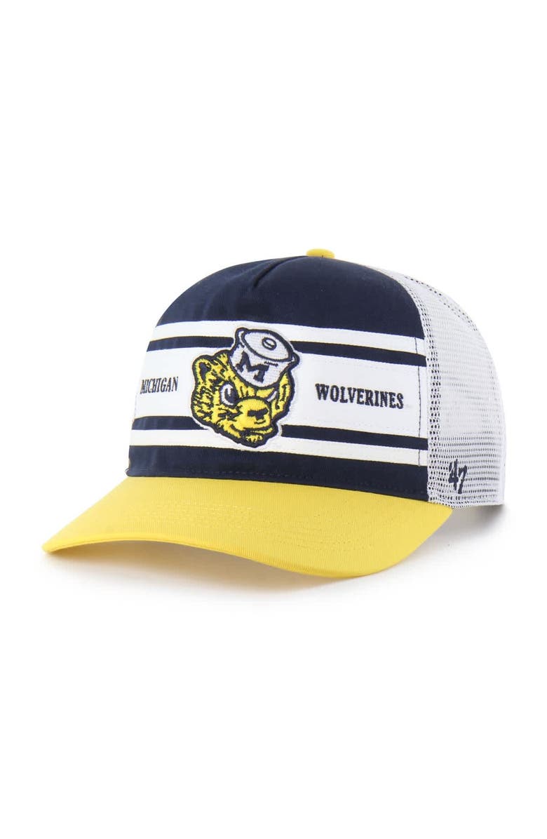 '47 Youth '47 Navy/Maize Michigan Wolverines Super Stripe Hitch Adjustable Trucker Hat, Main, color, Navy