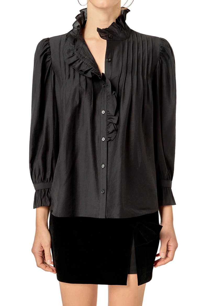 Ruffle Detail Shirt, Alternate, color, BLACK