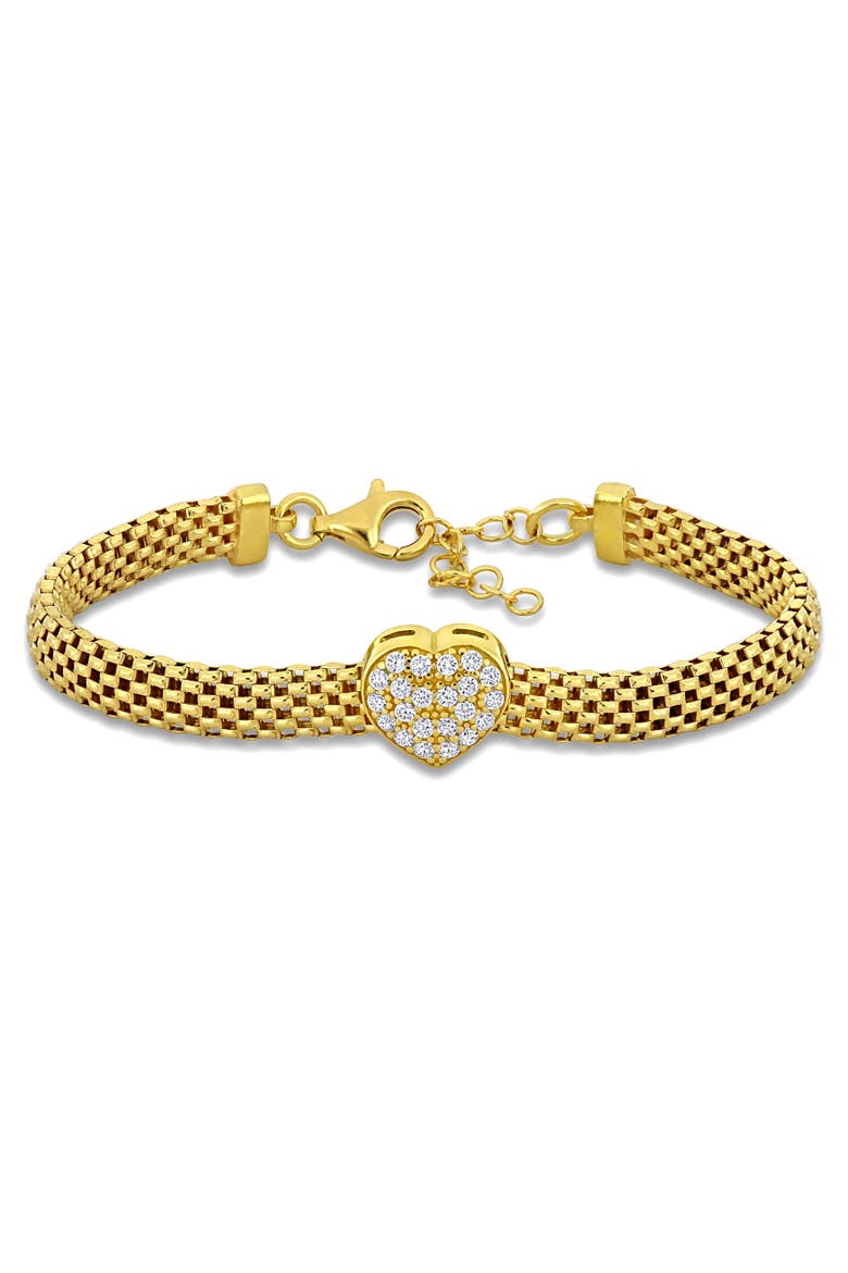 Cubic Zirconia Heart Flexible Bracelet, Main, color, Yellow-Plated