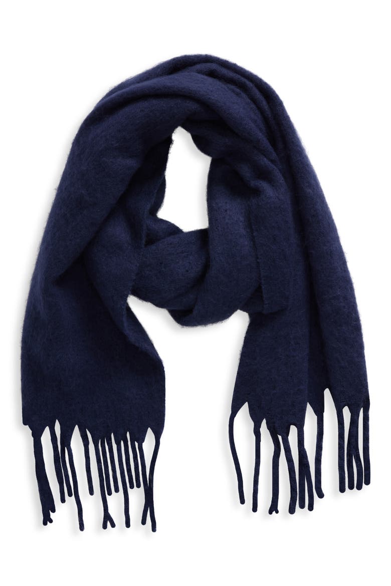 Brushed Fringed Scarf, Alternate, color, NAVY EVENING
