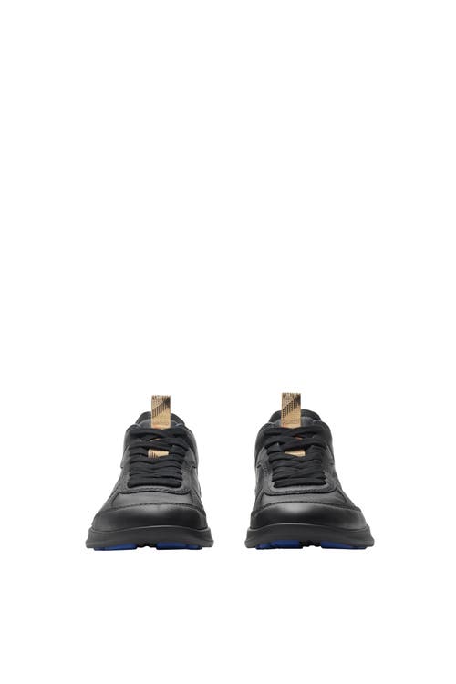 Shop Burberry Leather Matrix Sneakers In Black