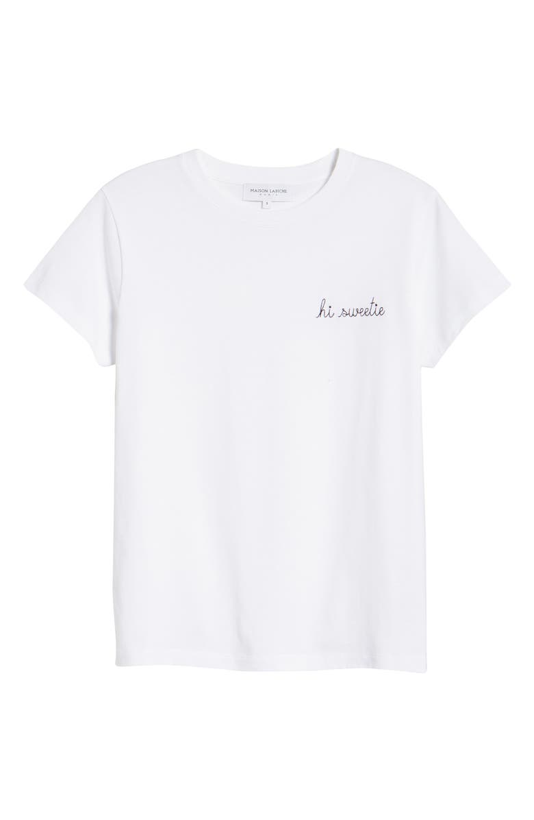 MAISON LABICHE x Peanuts<sup>®</sup> Hi Sweetie Embroidered Cotton Tee, Alternate, color, White