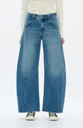 Bayeas Frayed Mid Rise Drop Crotch Barrel Jeans