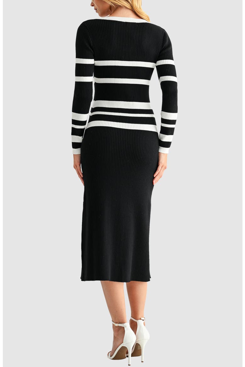 Varigated Stripe Long Sleeve Rib Sweater Dress, Alternate, color, BLACK WHITE