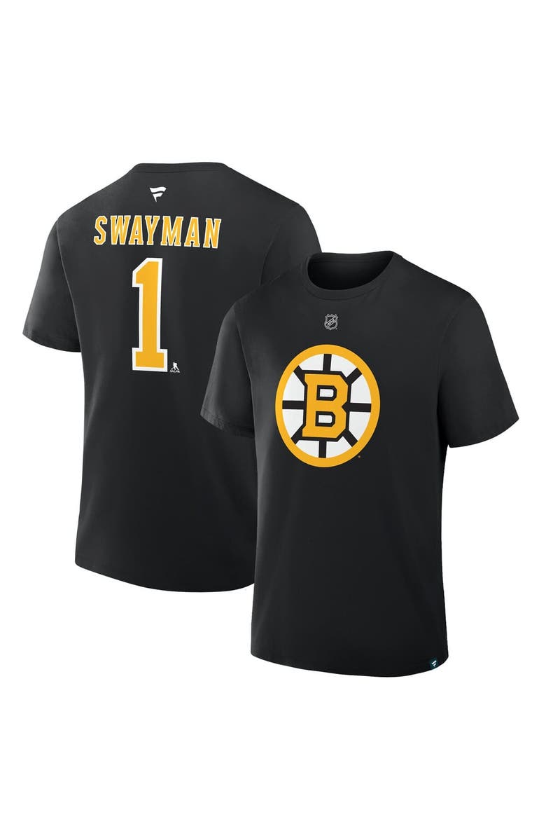 FANATICS Men's Fanatics Jeremy Swayman Black Boston Bruins Authentic Stack Name & Number T-Shirt, Main, color, Black