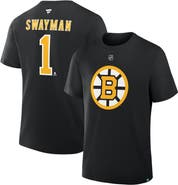 FANATICS Men's Fanatics Jeremy Swayman Black Boston Bruins Authentic Stack Name & Number T-Shirt