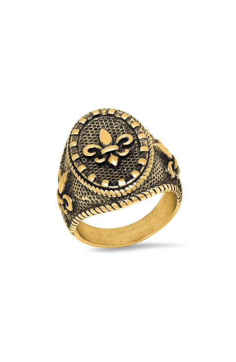 Men's 18K Gold Plated Fleur de Lis Signet Ring