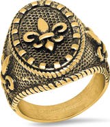 STEELTIME Men's 18K Gold Plated Fleur de Lis Signet Ring