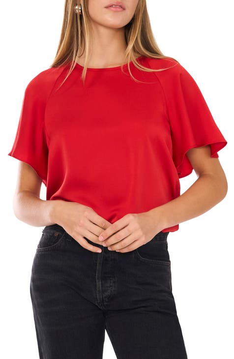 Tory Burch Cotton Puffed Sleeve buy Top Red 10