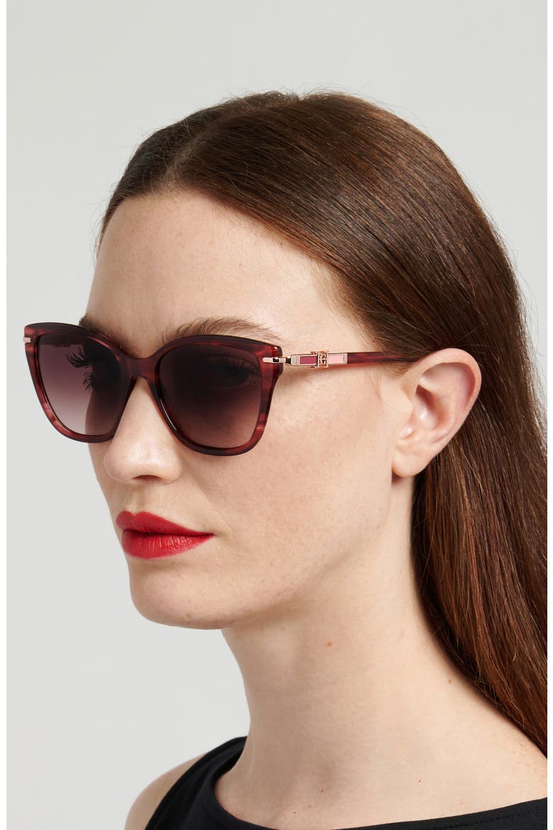 Her 55mm Gradient Cat Eye Sunglasses, Alternate, color, RED HORN/ BROWN SF