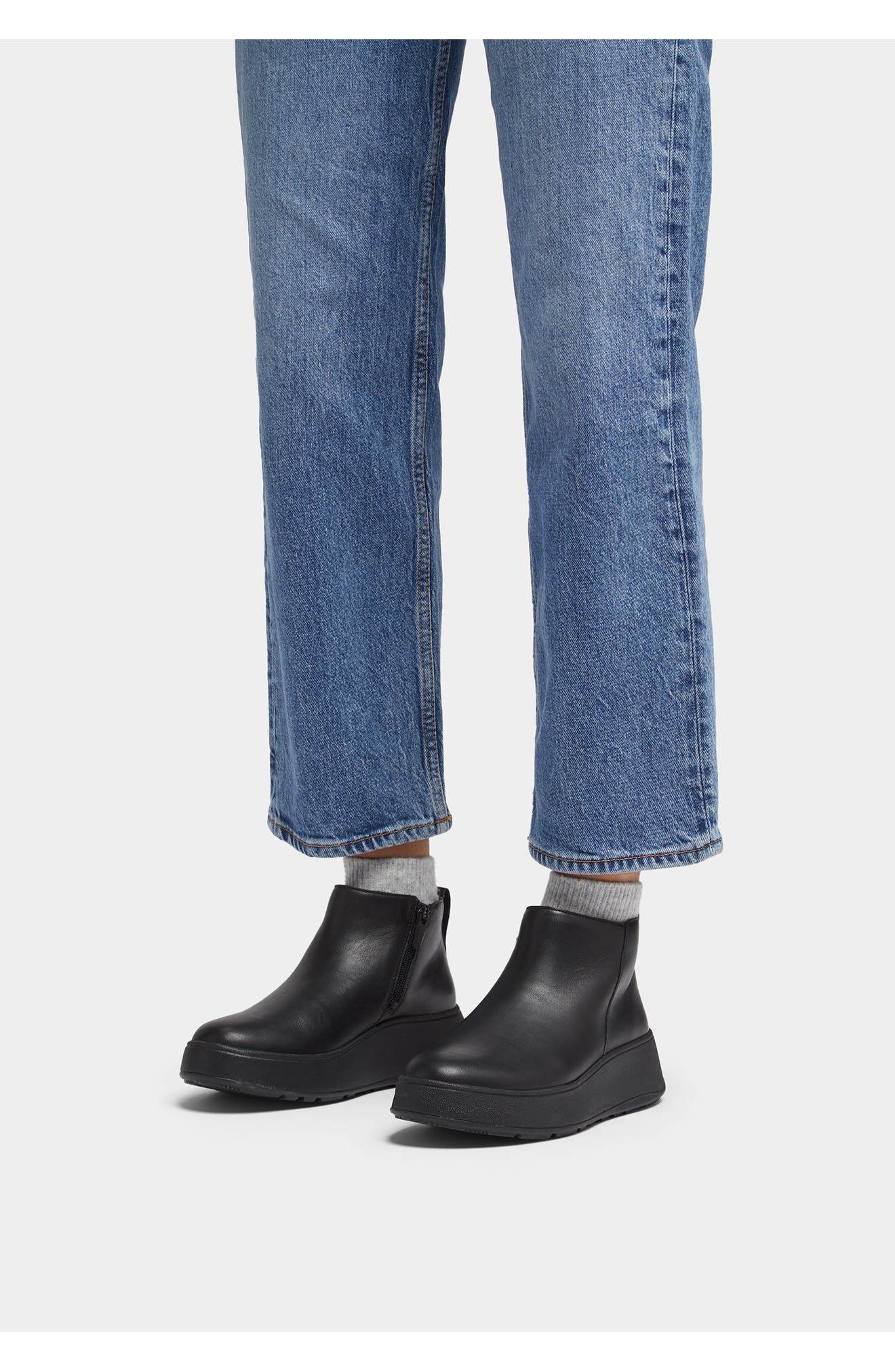 FitFlop F-Mode Platform Bootie, Alternate, color, All Black