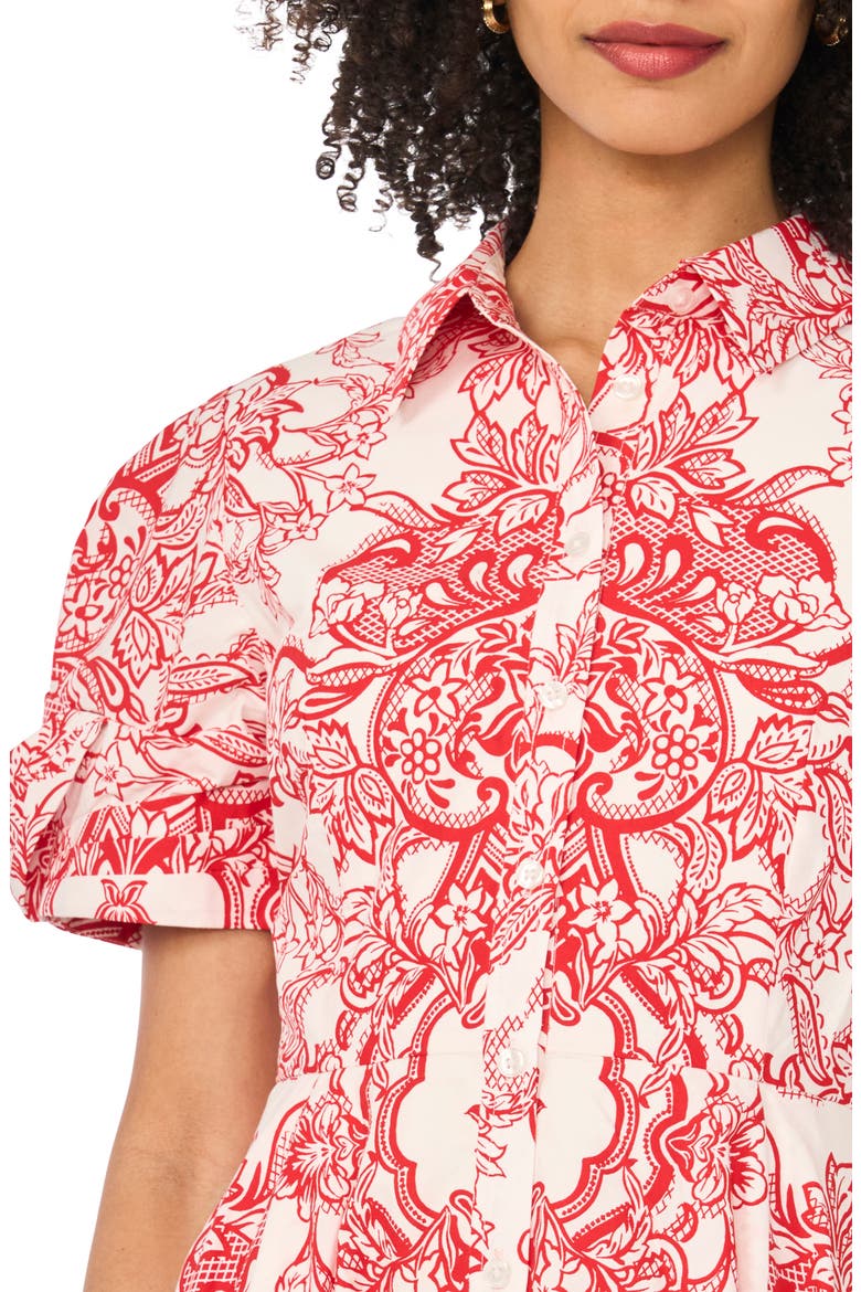 Floral Short Sleeve Cotton Fit & Flare Shirtdress, Alternate, color, CLASSIC CHERRY